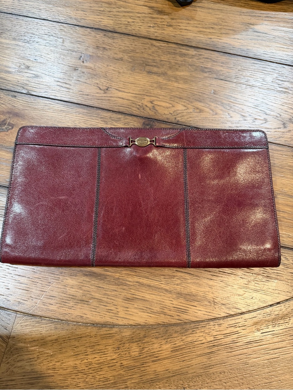 Etienne Aigner Burgundy Leather Clutch Wallet with Gold Accent